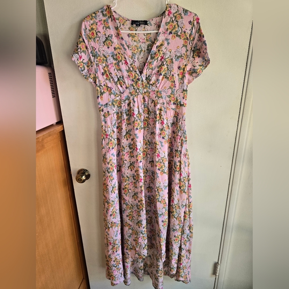 Suzanne Betro Floral Pink Maxi Dress Medium